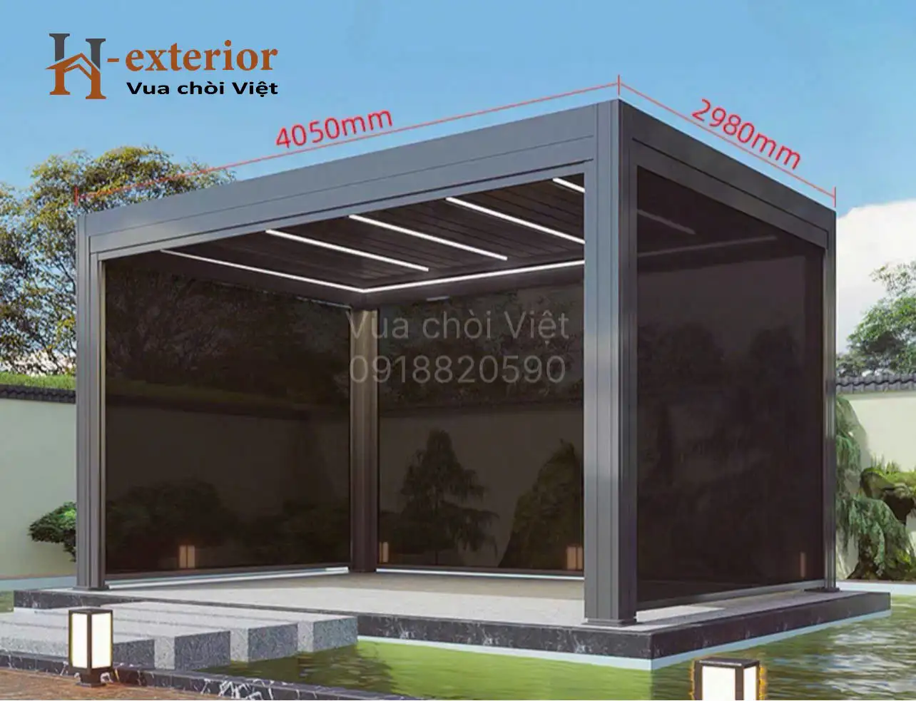 Chòi sân vườn kèm rèm che điều khiển tự động cực kỳ tiện lợi
