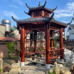 Chòi gỗ lục giác 2 tầng mái cột tròn