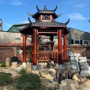 Chòi gỗ lục giác 2 tầng mái cột tròn