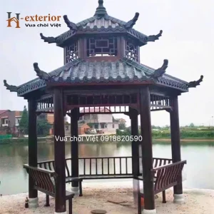 Chòi gỗ thông dầu lục giác 2 mái
