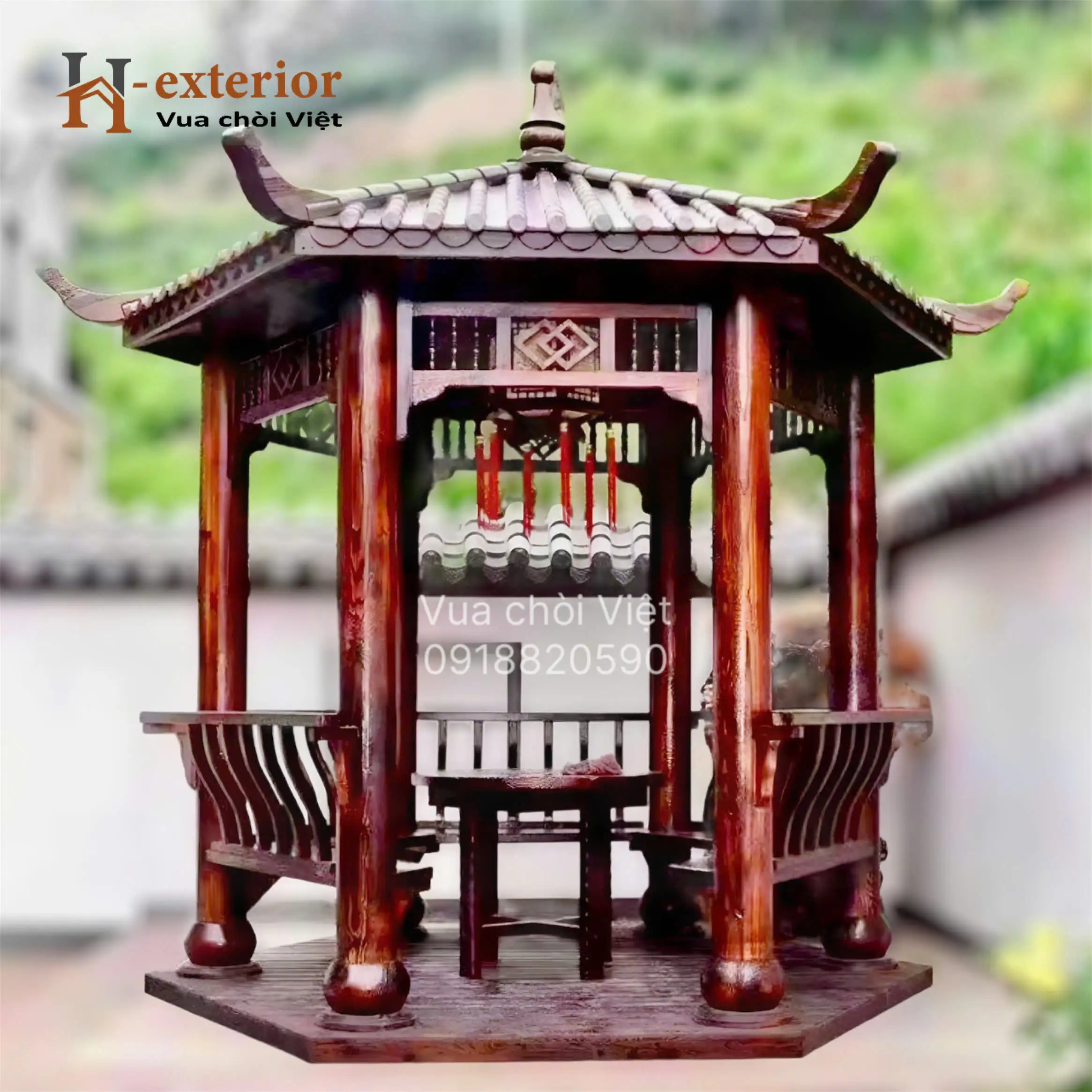 Chòi sân vườn gỗ thông dầu lục giác 1 tầng mái phong cách cổ điển