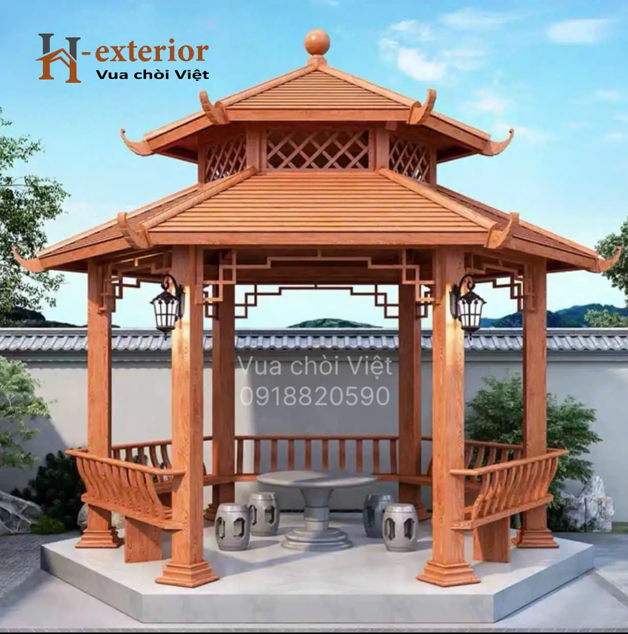 Chòi hợp kim nhôm lục giác 2 mái LG3