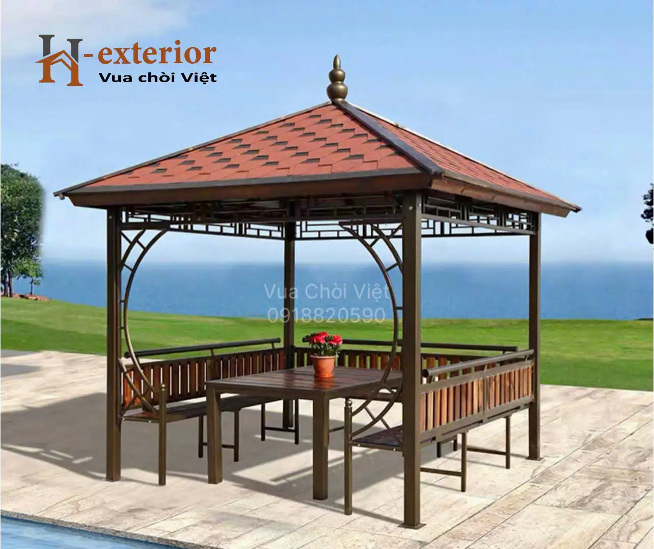 Chòi mái Nhật với phần mái vuông vức và có độ nghiêng vừa phải để thoát nước mưa