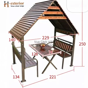 Kích thước chòi sân vườn bằng kẽm kết hợp gỗ