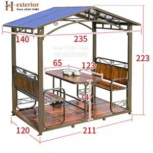 Kích thước chòi sân vườn kẽm chữ nhật mái vát
