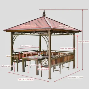 Thông số kích thước chòi kẽm sơn tĩnh điện hình vuông mái kiểu Nhật