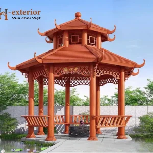 Chòi sân vườn bát giác hợp kim nhôm 2 tầng mái M2