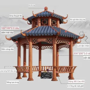 Chòi sân vườn bát giác hợp kim nhôm 2 tầng mái M1