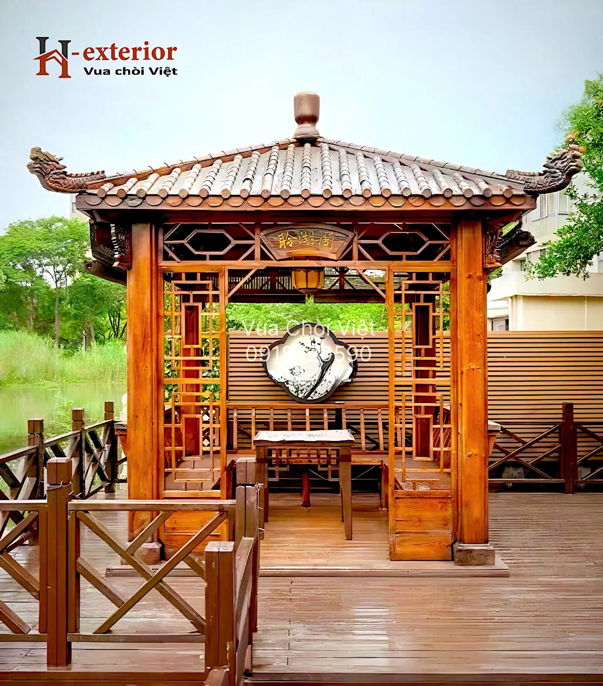Chòi sân vườn bằng gỗ thông dầu vuông một tầng mái