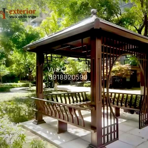 Chòi vuông hợp kim nhôm một tầng mái với ghế ngồi tích hợp lan can, cửa trước hình bán nguyệt