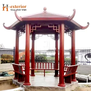 Chòi lục giác hợp kim nhôm cột tròn trang trí sừng trâu ở 6 góc chòi