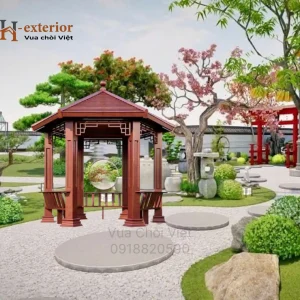 Chòi sân vườn lục giác hợp kim nhôm cao cấp màu gỗ tự nhiên