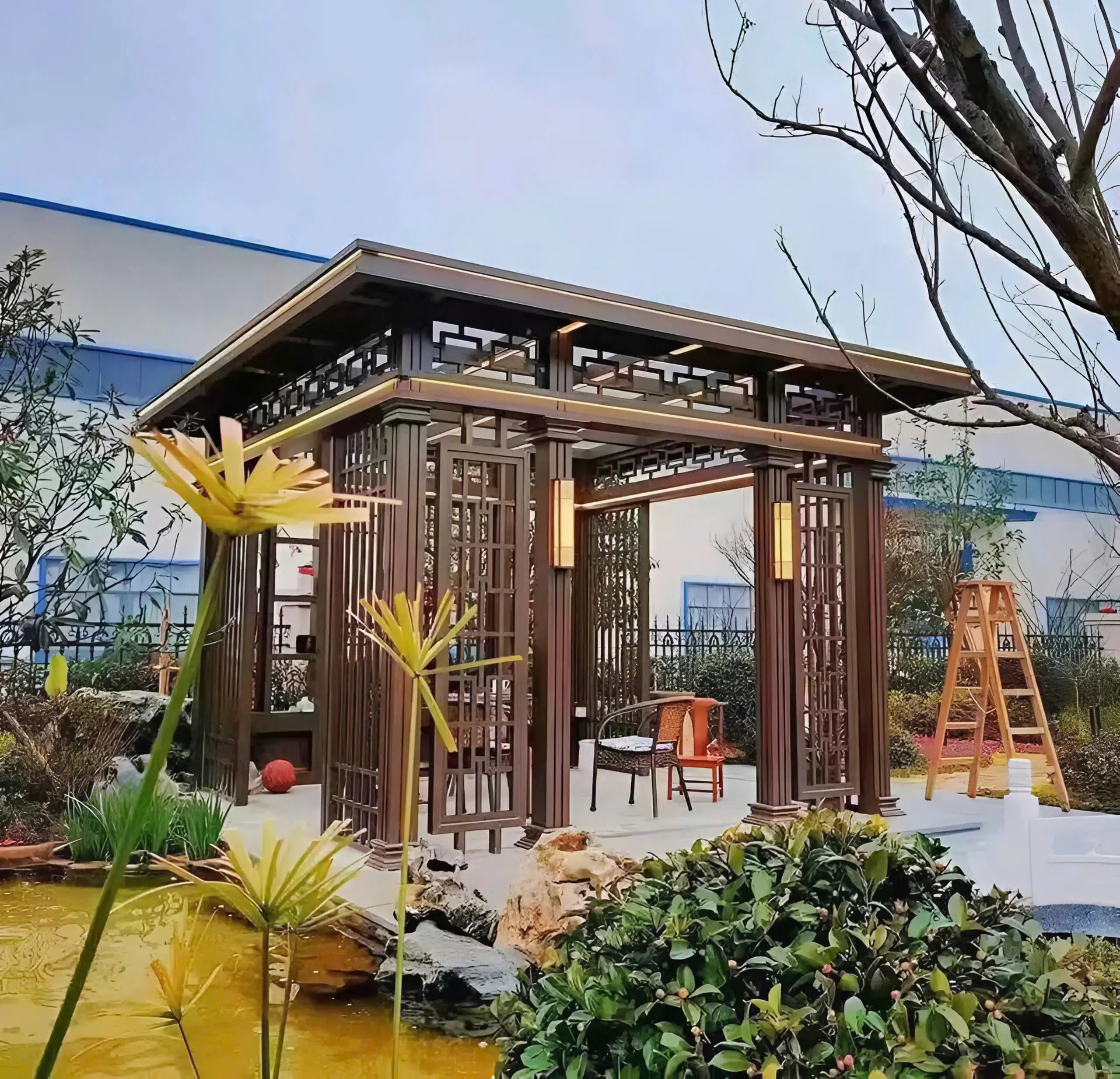 Chòi sân vườn bằng hợp kim nhôm mái bằng