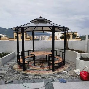 Chòi sắt sân vườn hình tròn mái nhựa polycarbonate