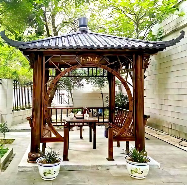 Chòi sân vườn bằng gỗ thông dầu tứ giác