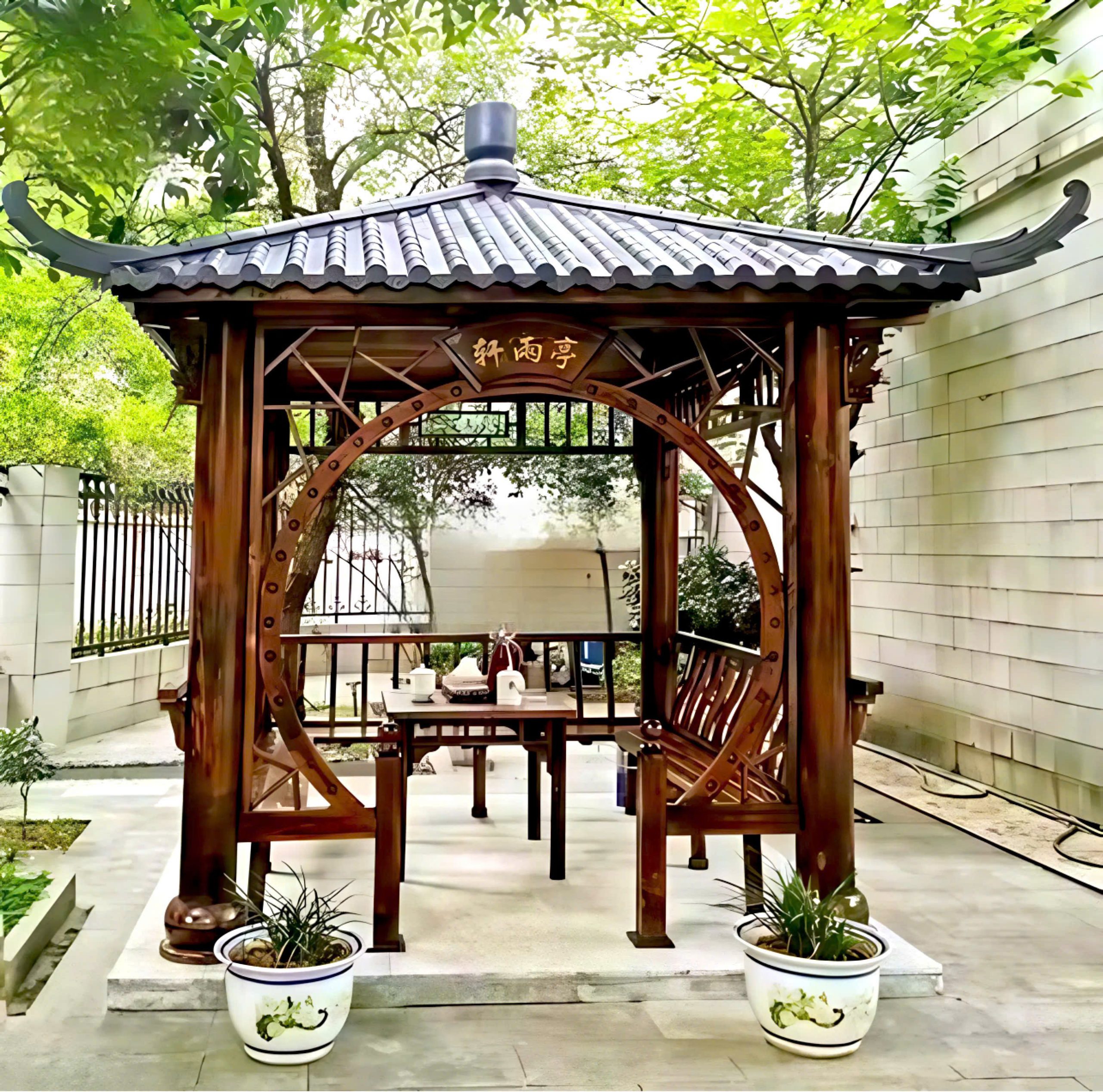Chòi sân vườn bằng gỗ thông dầu tứ giác