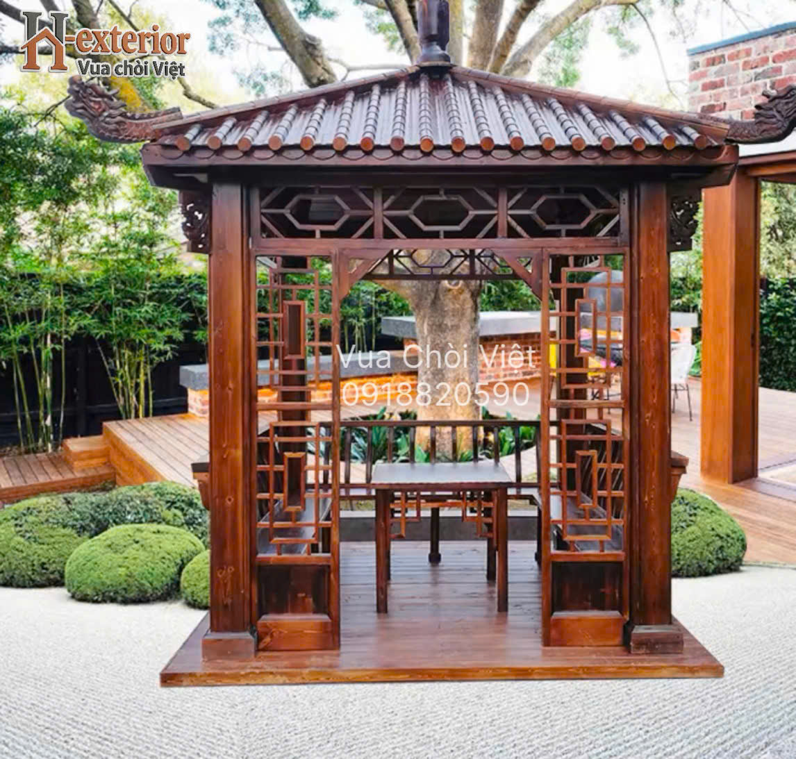 Chòi sân vườn bằng gỗ tứ giác 3