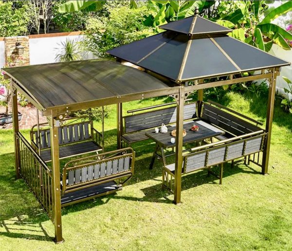 Chòi sân vườn kèm xích đu màu vàng ánh xanh