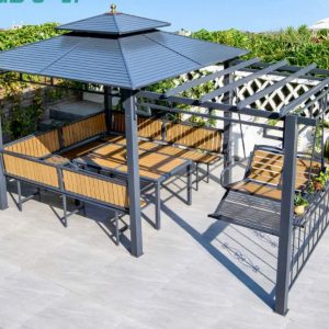 Chòi sân vườn kèm xích đu màu xám xanh