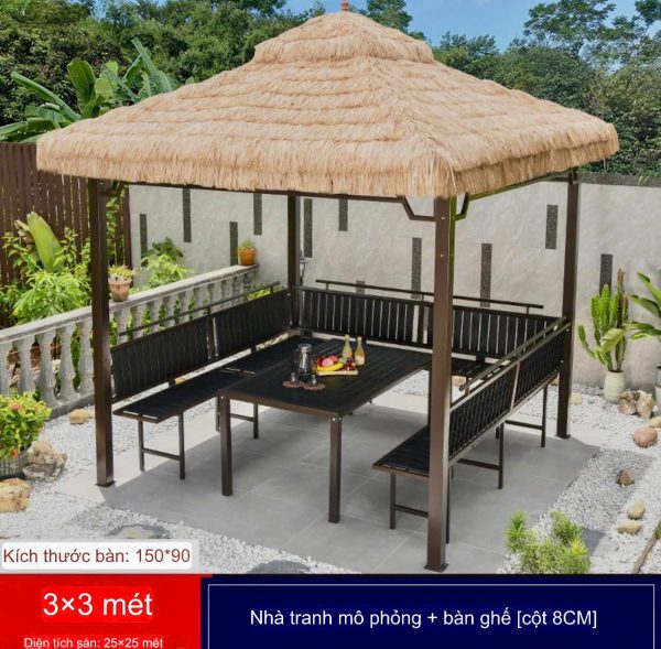 Chòi sân vườn thép với mái rơm nhân tạo
