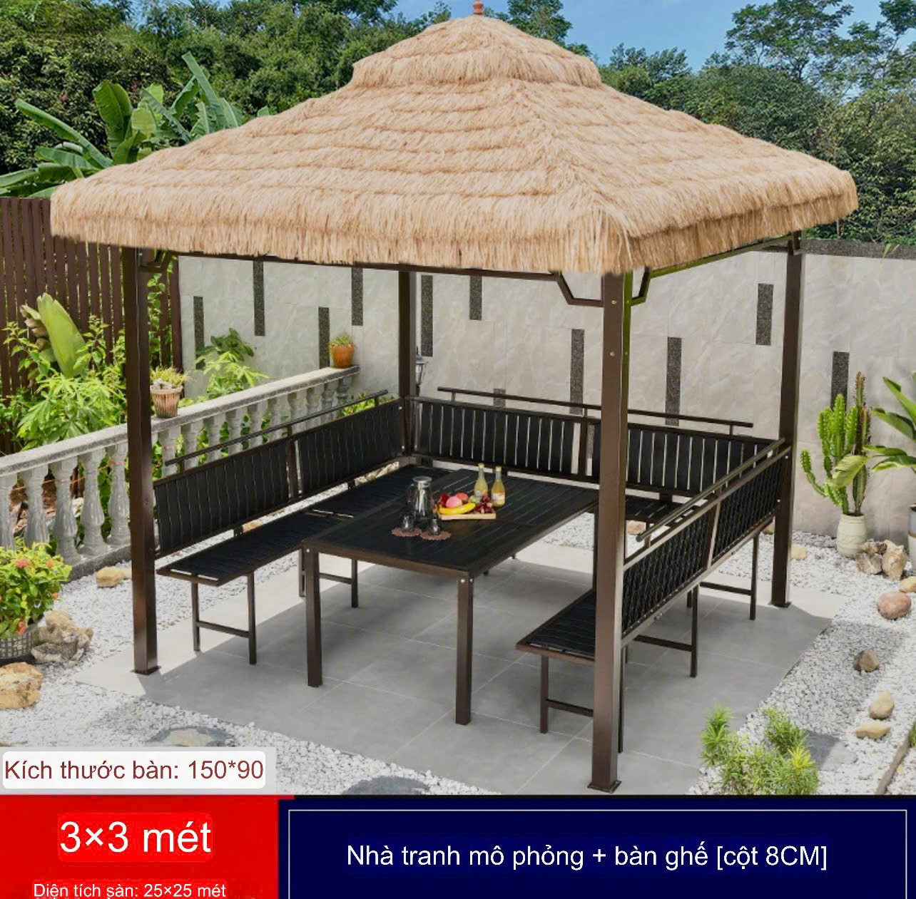 Chòi sân vườn thép với mái rơm nhân tạo