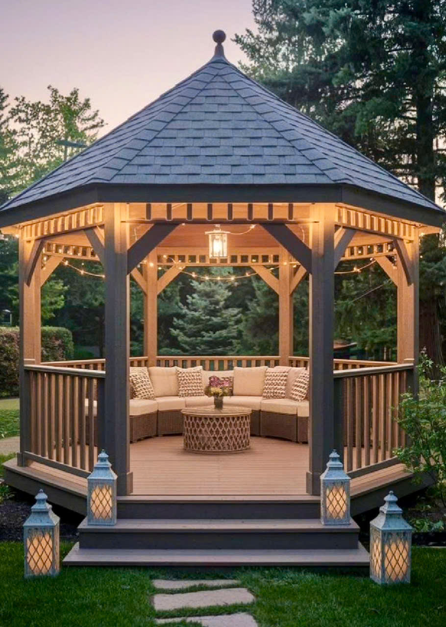 Nhà chòi sân vườn hiện đại lục giác bằng gỗ