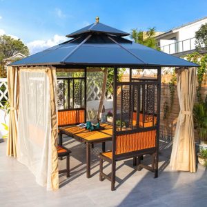 Rèm che nhà chòi có thể kéo gọn vào góc chòi