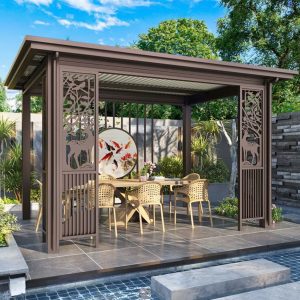 Chòi sân vườn thép mái bằng màu nâu