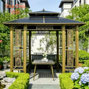 Chòi sân vườn màu vàng đồng bằng sắt hợp kim