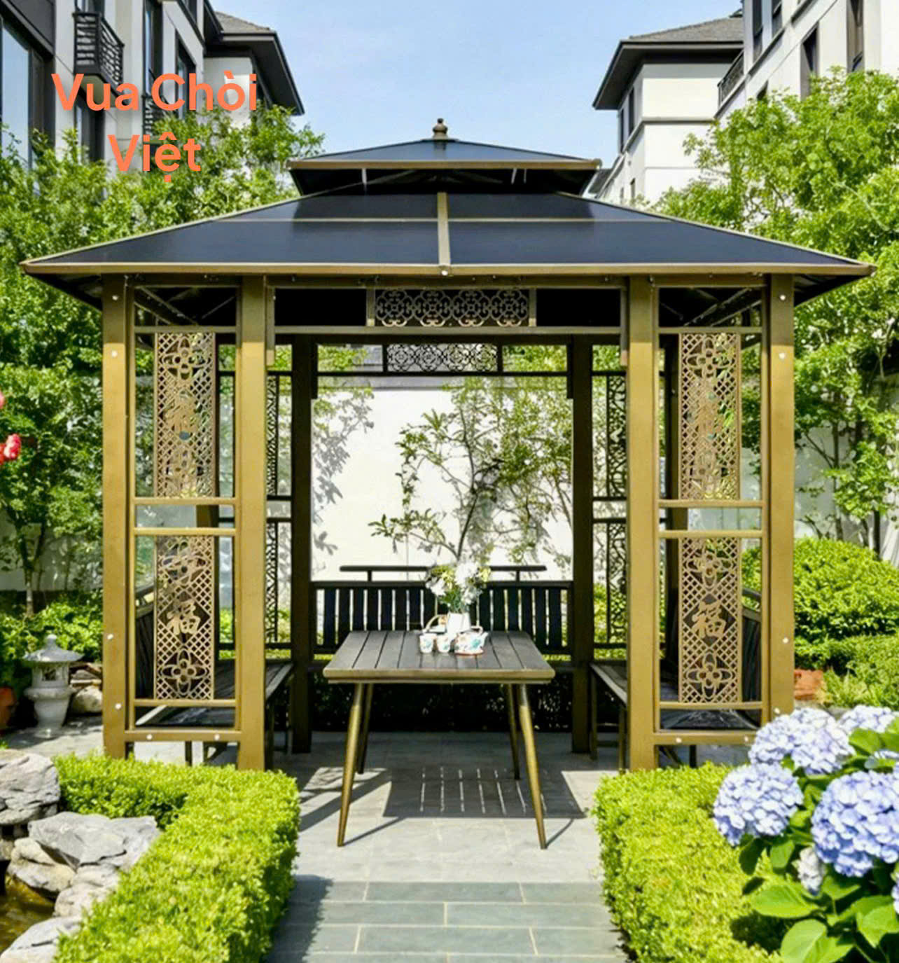 Chòi sân vườn màu vàng đồng bằng sắt hợp kim