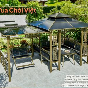 Chòi sân vườn kèm xích đu màu vàng đồng