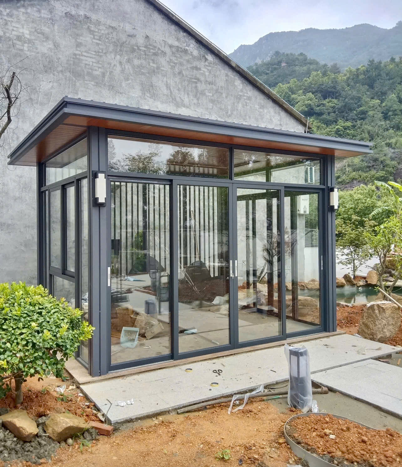 Nhà chòi sân vườn hợp kim nhôm mái bằng hiện đại