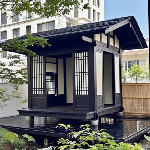 Nhà chòi gỗ kiểu Nhật sơn màu tối
