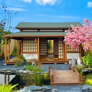 Nhà chòi Nhật hai mái được dựng trong khuôn viên vườn Nhật