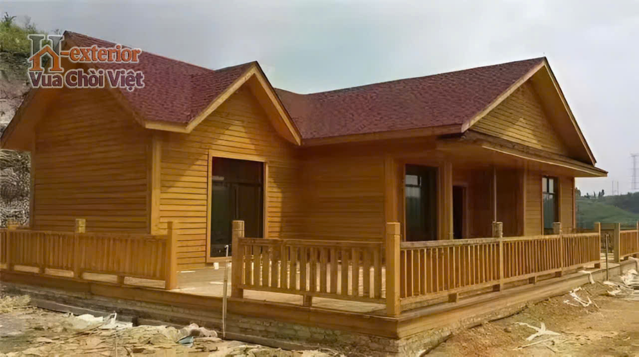 Mẫu nhà gỗ hiện đại đẹp hình chữ L