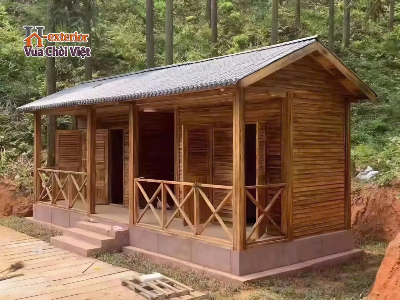 Nhà gỗ chữ nhật đơn giản đầy đủ công năng