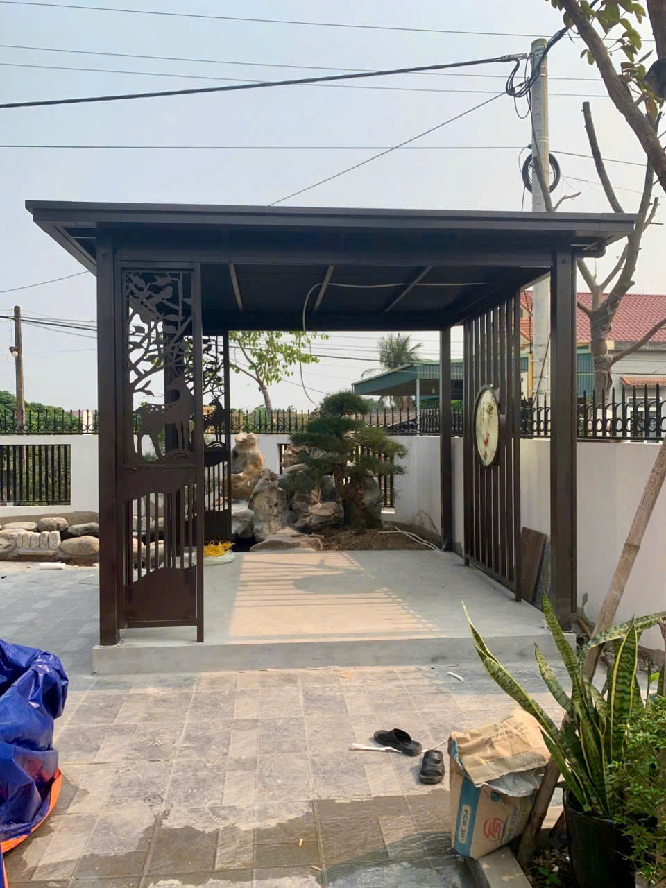 Hoàn thiện lắp đặt nhà chòi thép sân vườn mái bằng tại Ninh Bình