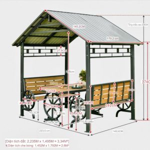 Thông số kích thước nhà chòi sân vườn hai mái chéo