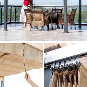 Chòi được trang bị kèm vải polyester dưới mái tăng hiệu quả chống nắng nóng